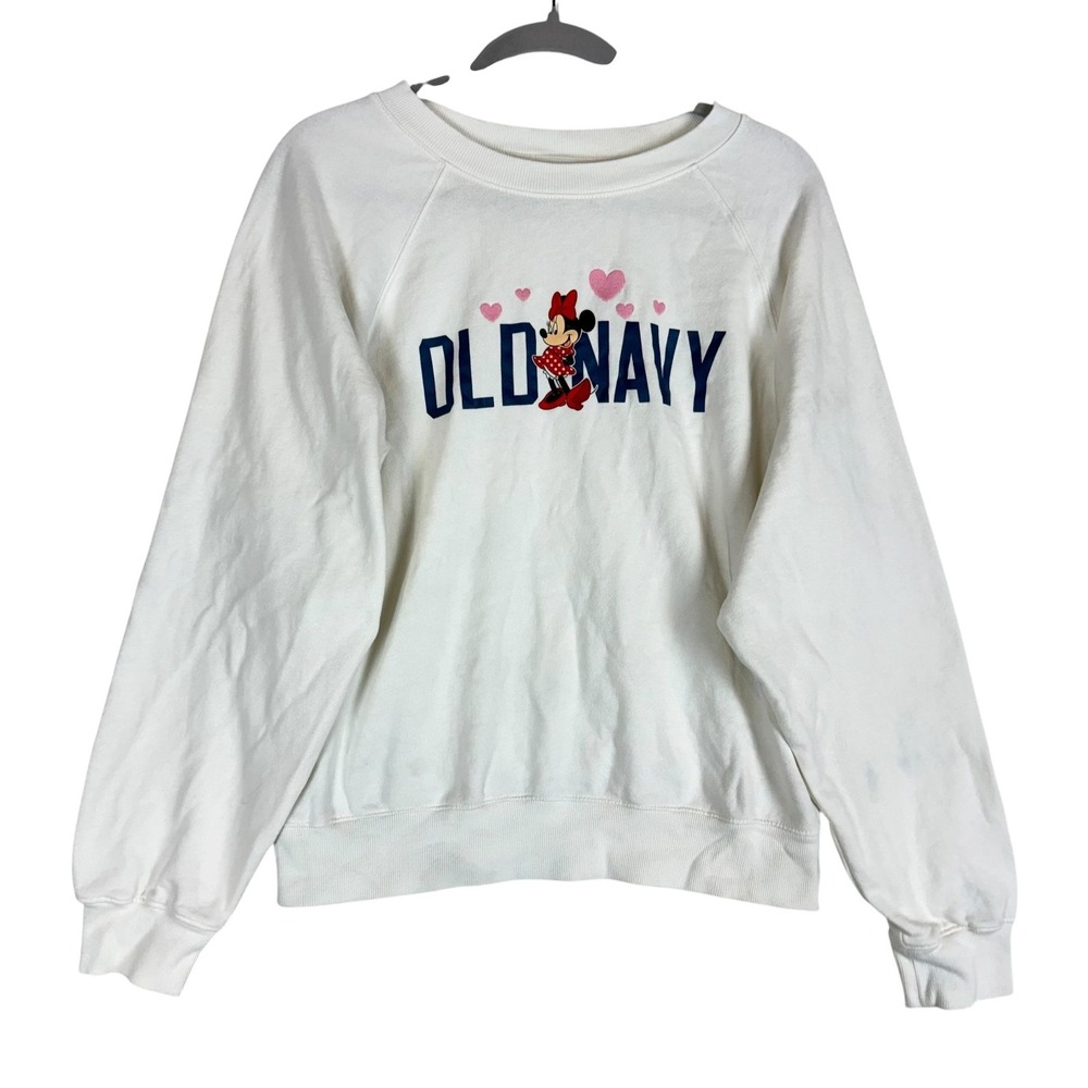Old Navy X Disney Sweater Womens Medium White Minnie Mouse Graphic Crewneck